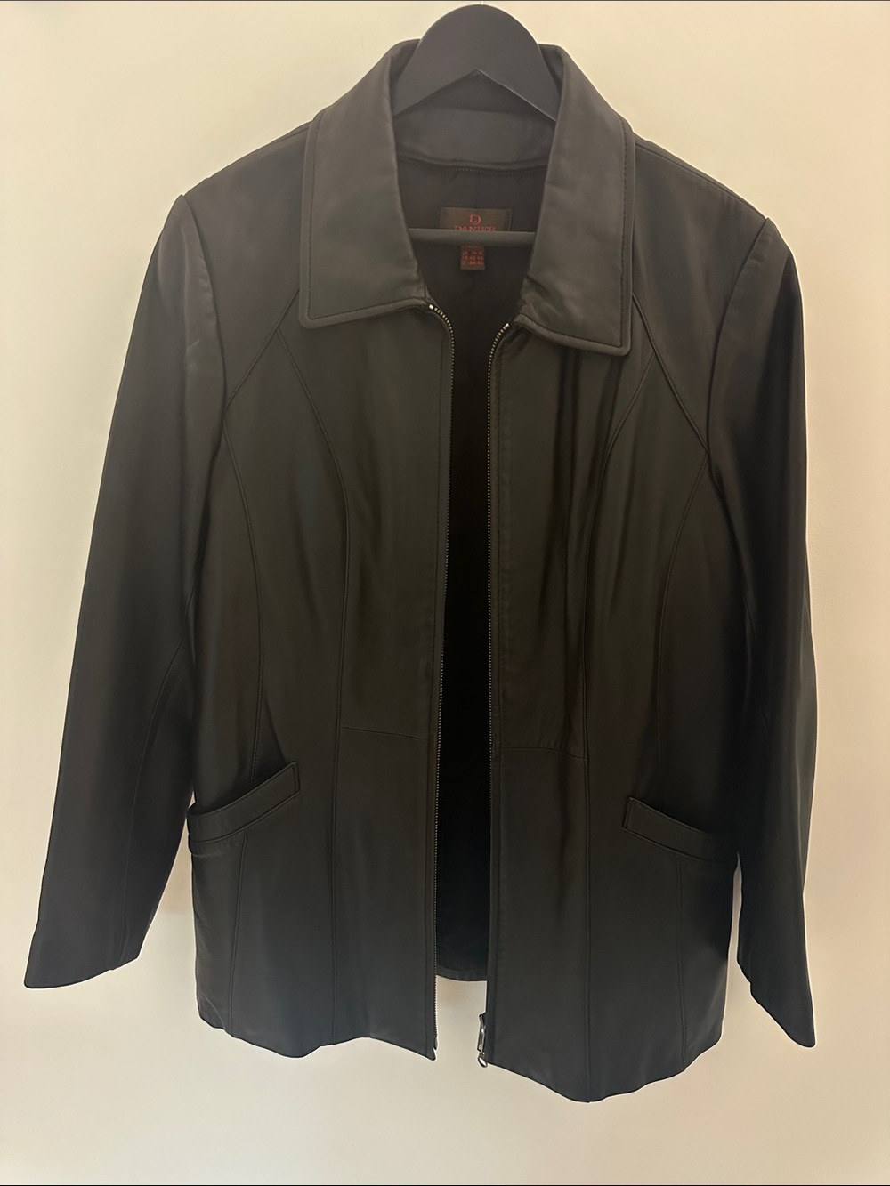 Danier Vintage Black Leather Zip Jacket with removable faux fur collar